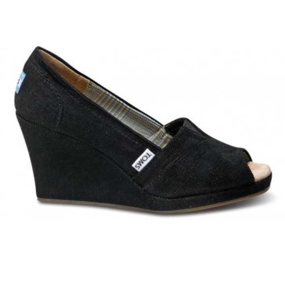 Toms Shoes - Toms Black Corduroy Cord-wrap Peep toe Wedges 7.5